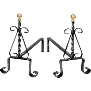 Alari Camino Tortiglione + Ricci Ferro Battuto + Pomi Ottone CM 35 H.cm 30 Cf=pz 2