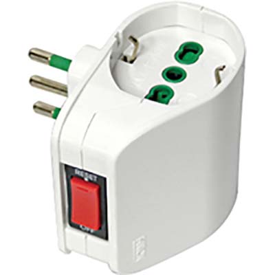Adattatore Doppio 10A-SCHUKO Fme Bianco 2P+T + Interruttore Termico Adattatore Doppio 10A-SCHUKO Fme Bianco 2P+T + Interruttore Termico